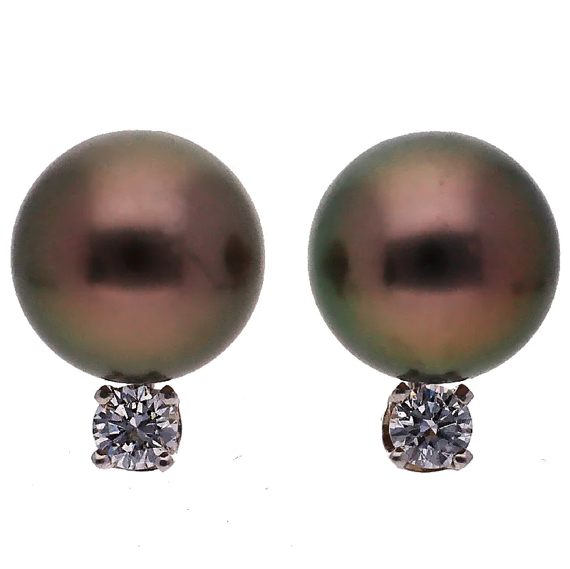 silver earrings for women -silver earrings for women -14K White Gold Tahitian Pearl and Diamond Earrings