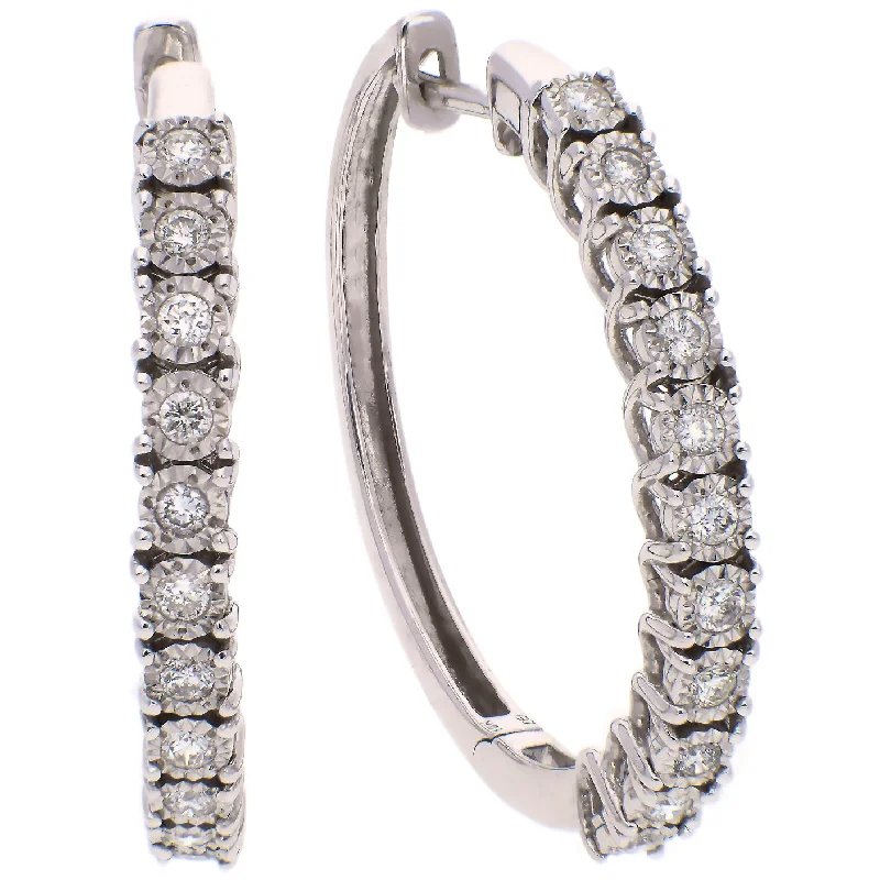 oversized earrings for women -10K White Gold Diamond Earrings