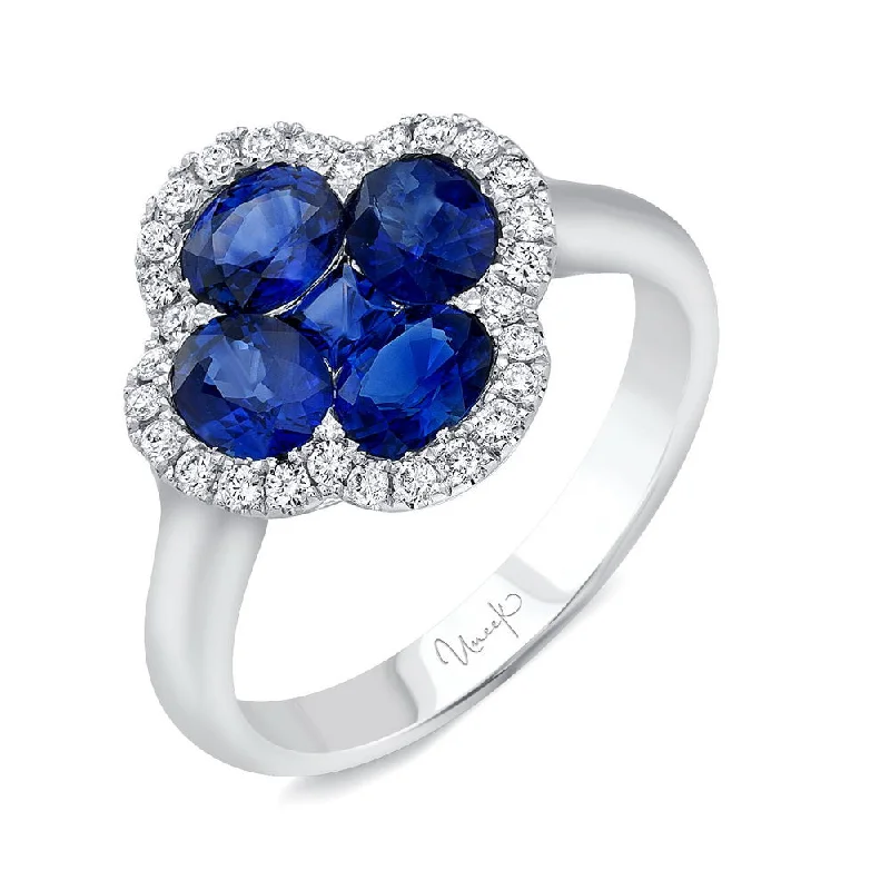 classic solitaire diamond rings for women -Uneek Precious Collection Floral Round Blue Sapphire Fashion Ring