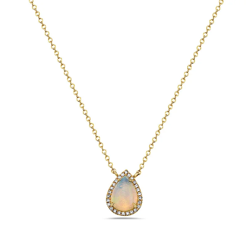 gold name necklaces for women -Opal And Diamond Halo Necklace