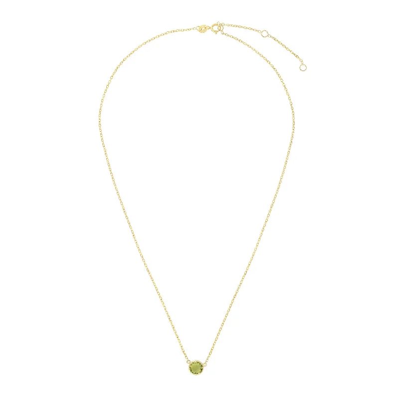 women’s fashion statement necklaces -14kt Gold 17 inches Yellow Finish Extendable Colored Stone Necklace with Spring Ring Clasp with 0.9000ct 6mm Round Green Peridot