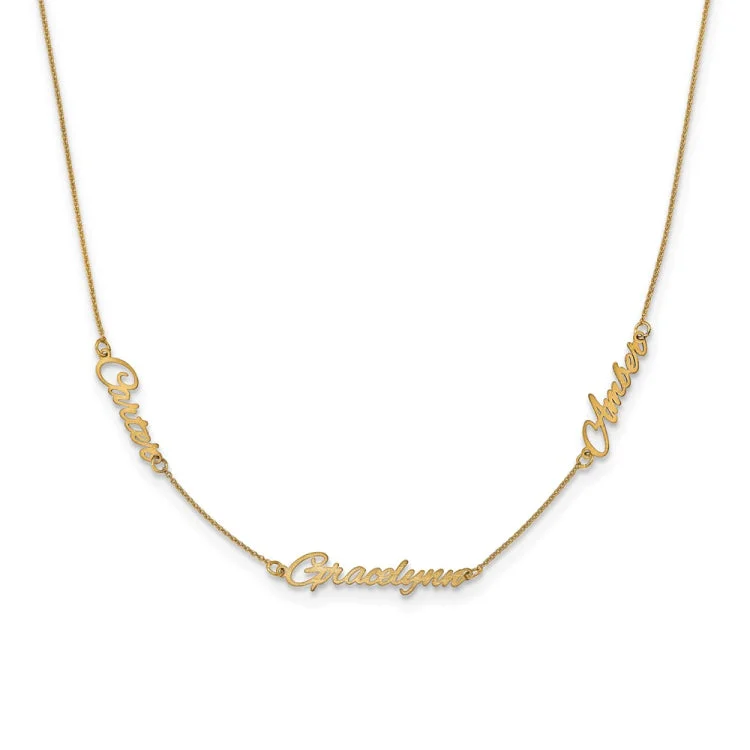 long chain necklaces for women -14k Yellow Gold Brushed 3 Name Necklace