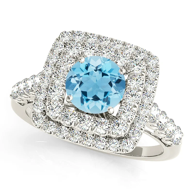 vintage-inspired engagement rings for women -1.10 ct. Genuine Aquamarine Ring With Double Row Cushion Halo