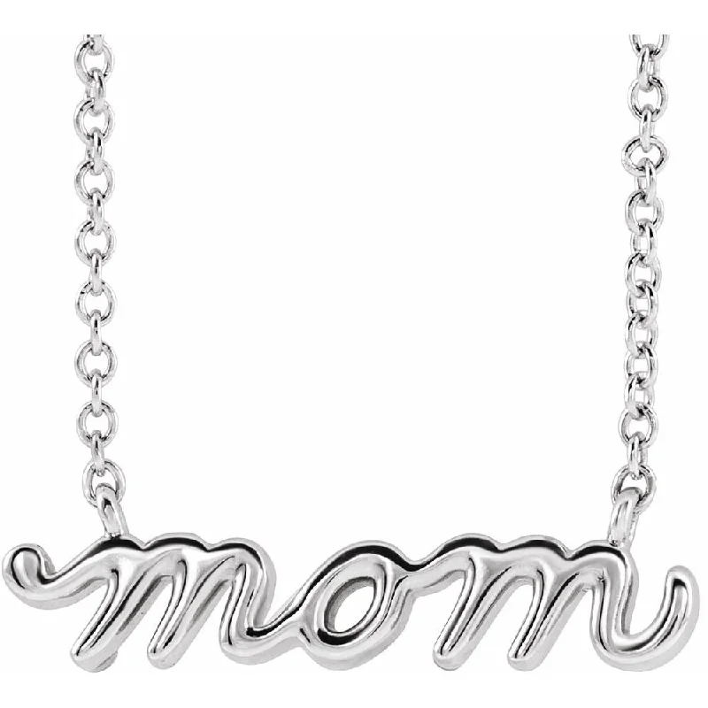 women’s choker necklaces -Sterling Silver Mom Script Necklace on 18" Chain