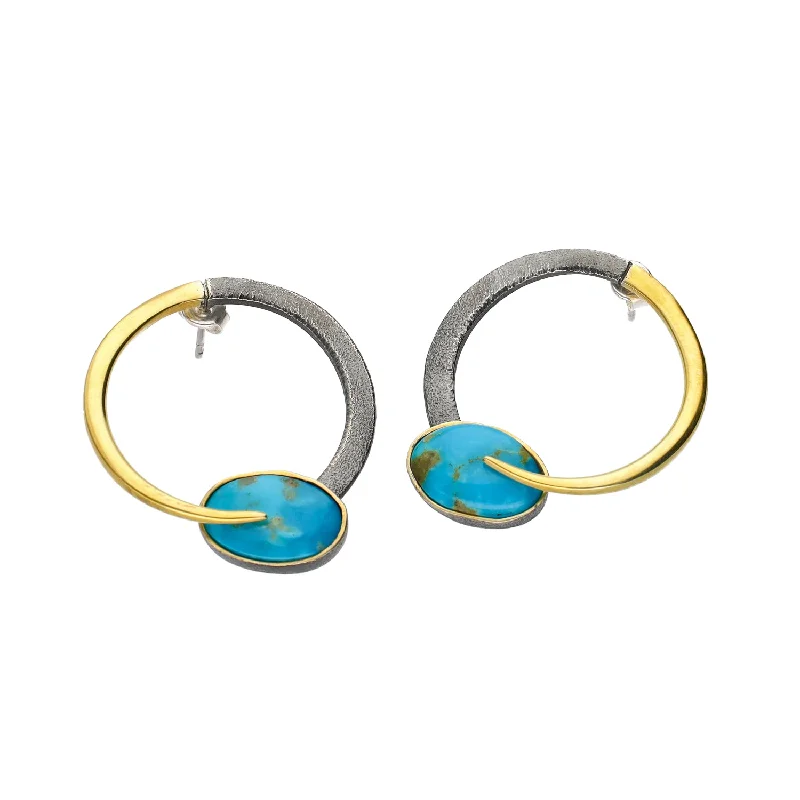 hoop earrings with diamonds for women -hoop earrings with diamonds for women -Bora Jewelry of Brooklyn Sterling Silver & Bronze Oval Turquoise Earrings