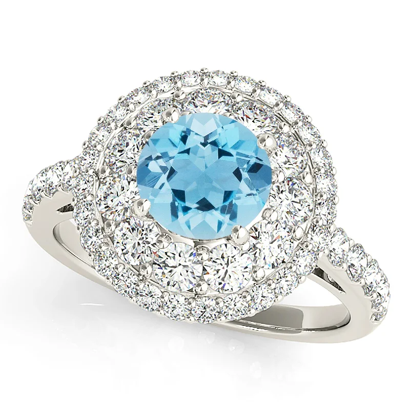 modern solitaire rings for women -1.10 ct. Genuine Aquamarine Ring With Double Row Halo