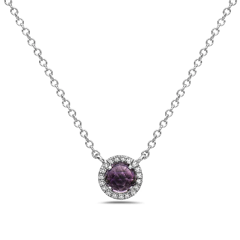 luxurious diamond necklaces for women -Amethyst And Diamond Halo Necklace