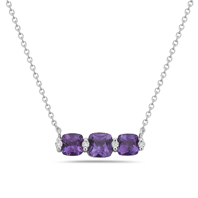 layered necklaces for women with pendants -Amethyst And Diamond Halo Necklace