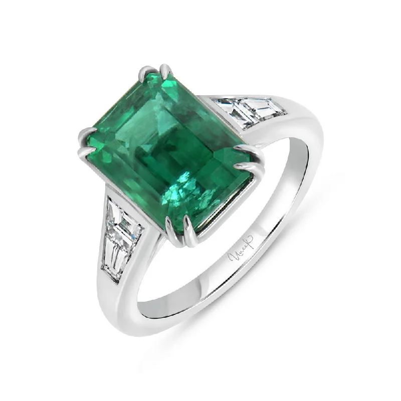 luxury engagement rings for women -Uneek Precious Collection Tapered Emerald Cut Emerald Anniversary Ring