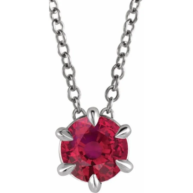 multi-colored gemstone necklaces for women -Platinum 6 mm Lab-Grown Ruby Solitaire 16-18" Necklace