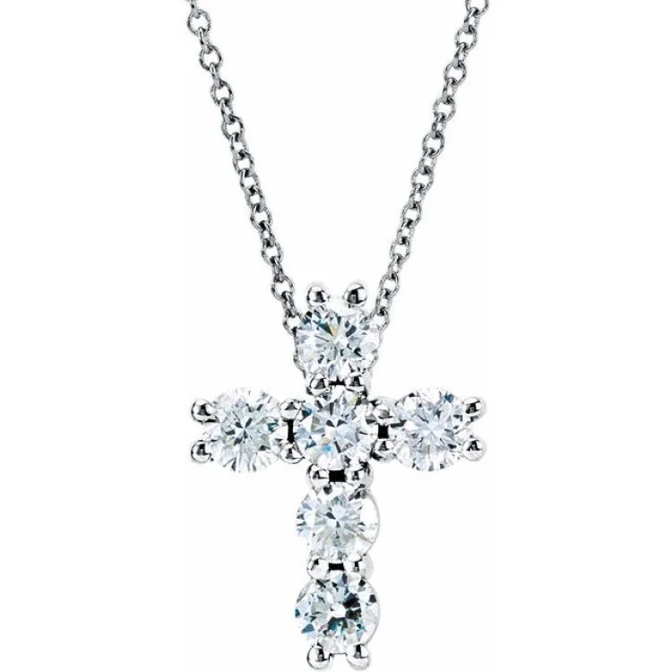 boho necklaces for women -14K White 1/3 CTW Lab-Grown Diamond Cross 18" Necklace