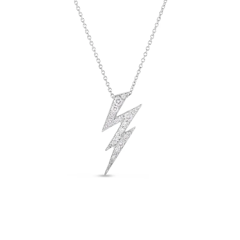 infinity pendant necklaces for women -18kt White Gold Tiny Treasures Diamond Lightning Bolt Necklace