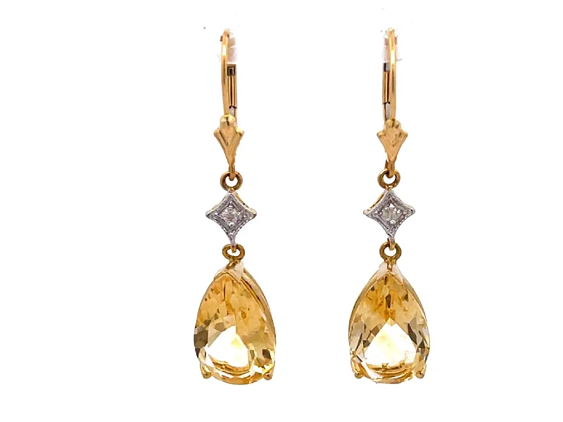 antique earrings for women -Pear Shaped Yellow Topaz Drop Diamond Dangly Earrings in 14K Yellow Gold