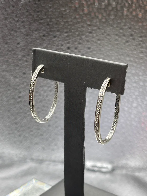 oversized earrings for women -oversized earrings for women -Ladies 14 Karat Solid White Gold Diamond Hoop Earrings