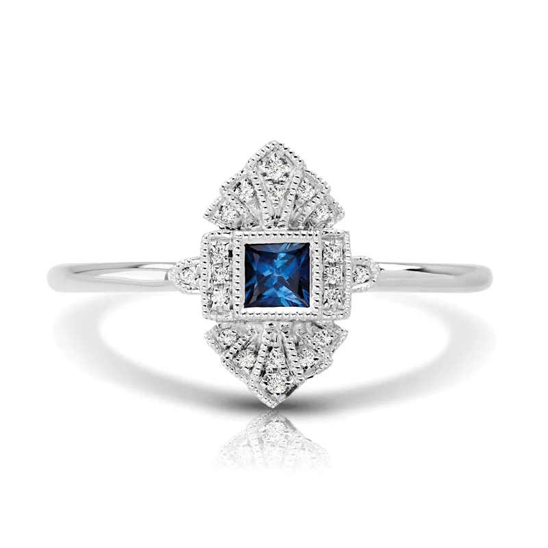 simple engagement rings for women -Vintage Inspired 0.15 ct. Natural Blue Sapphire Ring