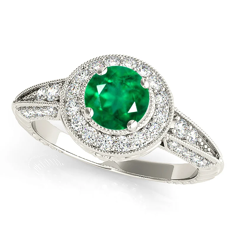 birthstone rings for women -2.00 ct. Genuine Emerald Vintage Inspired Halo Ring