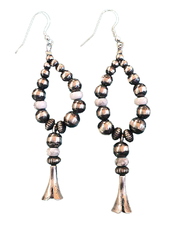 women’s stud earrings with pearls -Navajo Pearl + Conch Loop Earrings with Dangle Blossom