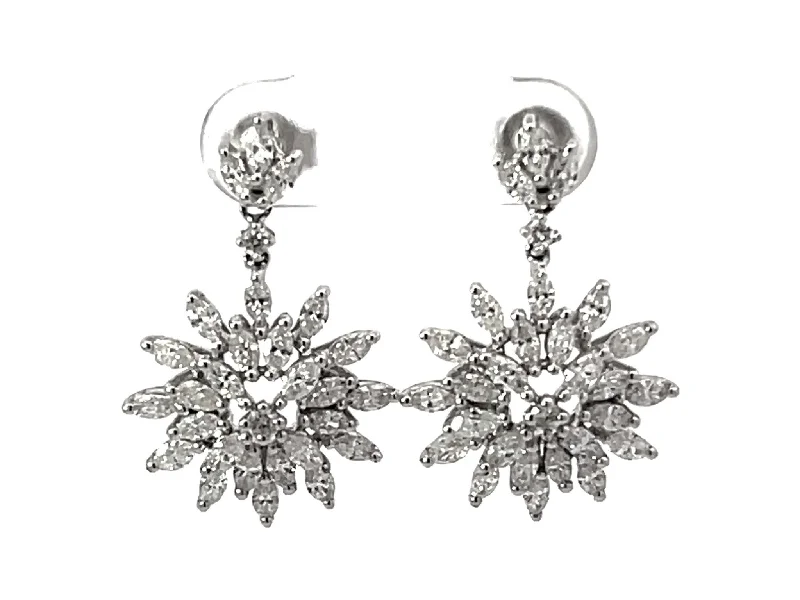 hoop earrings for women -Dangly Diamond Snowflake Earrings 18k White Gold