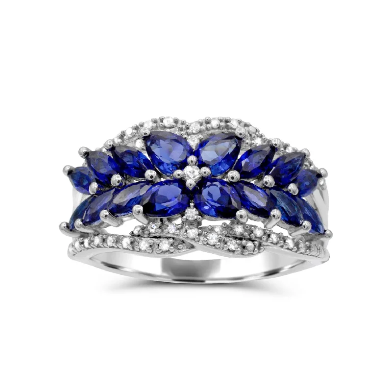 halo diamond rings for women -Created Blue and White Sapphire Ring in Sterling Silver