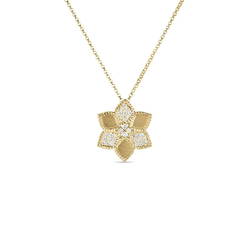 vintage gold necklaces for women -18Kt. Yellow Gold Daisy Vernazza Pave Diamond Pendant Necklace