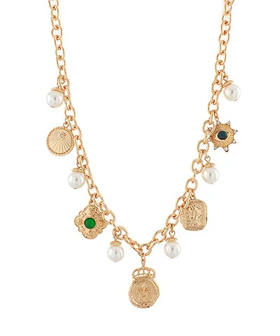 vintage-inspired pearl necklaces for women -Crowned Fleur De Lis Charm Necklace