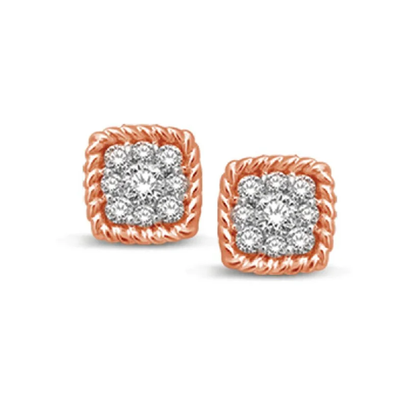 silver earrings for women -14K Rose Gold 1/5 Ctw Diamond Square Flower Stud Earrings