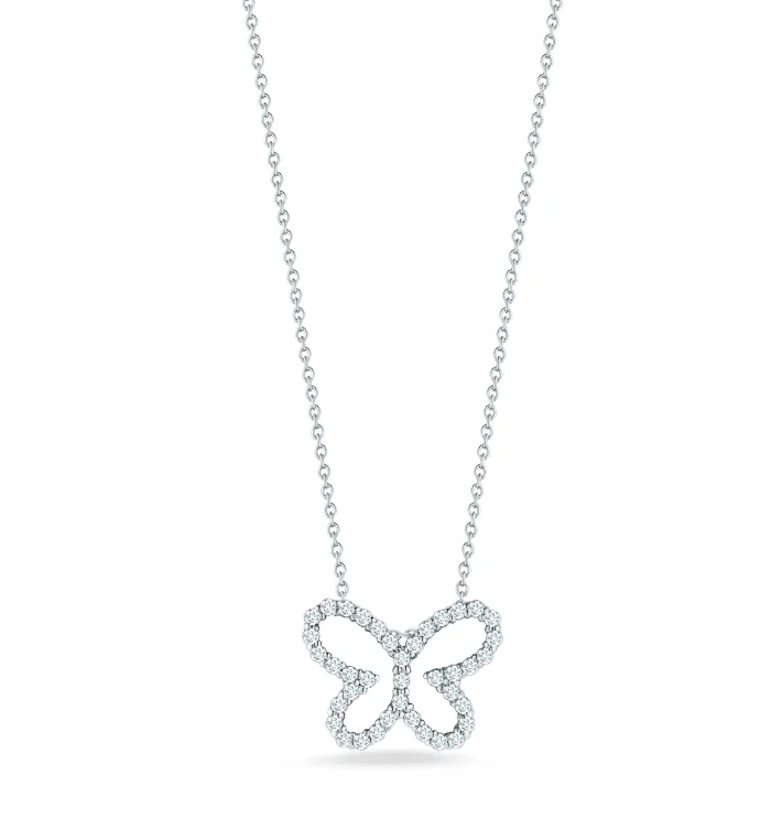 elegant necklaces for women -18kt White Gold Tiny Treasure Diamond Butterfly Necklace