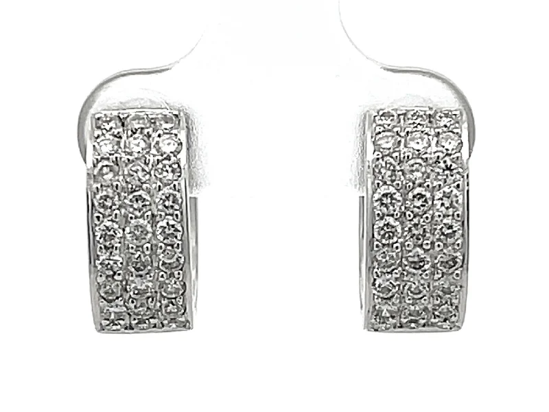 zirconia earrings for women -Small Oval Hoop Diamond Earrings in 18k White Gold