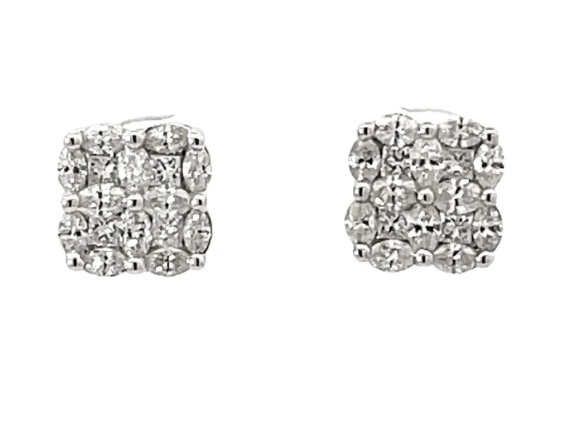 designer earrings for women -Marquise and Princess Cut Diamond Stud Earrings 18k White Gold