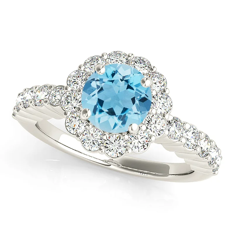 birthstone rings for women -1.10 ct. Genuine Aquamarine Ring Floral Halo Style