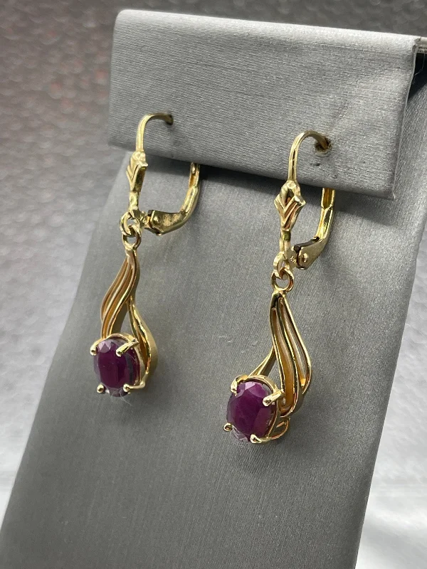 silver statement earrings for women -silver statement earrings for women -Ladies 14 Karat Solid Yellow Gold Ruby Earrings