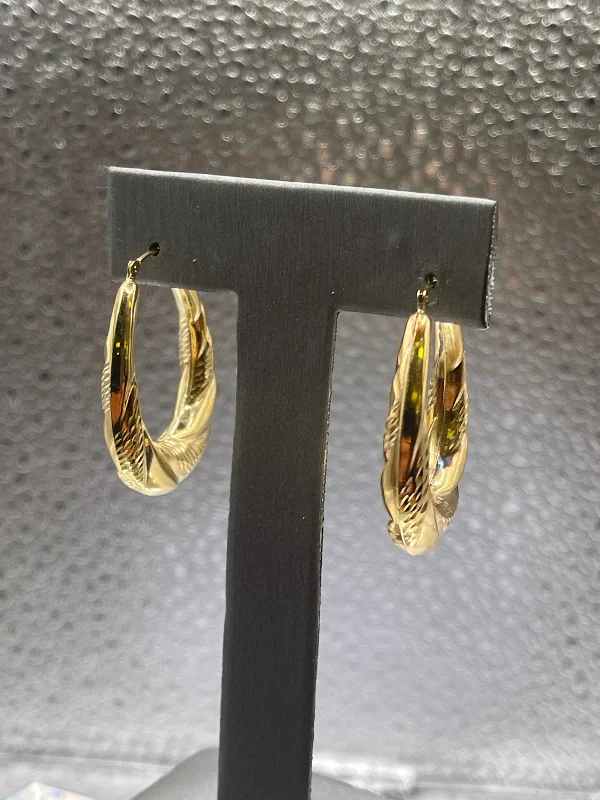 unique earrings for women -unique earrings for women -Ladies 14 Karat Solid Yellow Gold Fancy Hoop Earrings