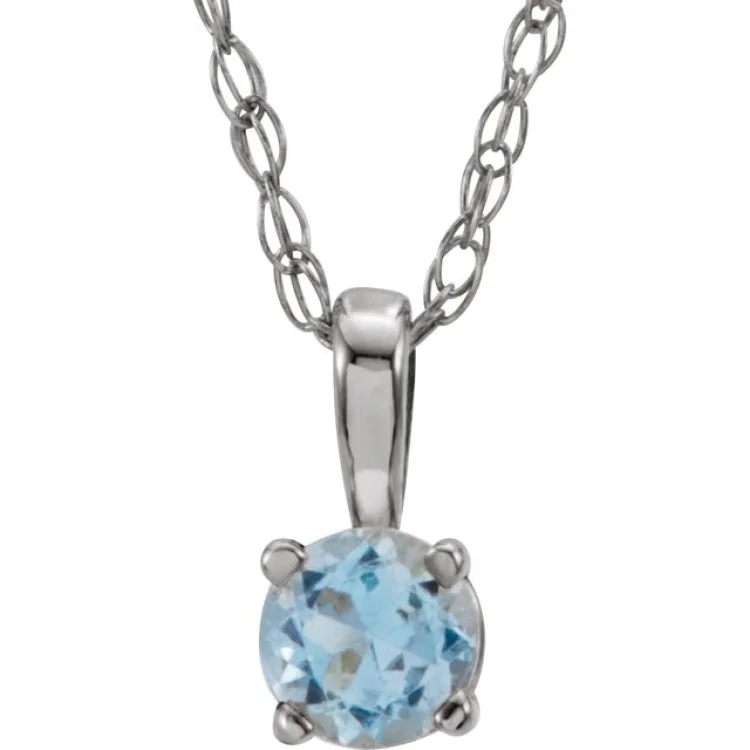 luxury gold necklaces for women -14K White 3 mm Natural Aquamarine Youth Solitaire 14" Necklace