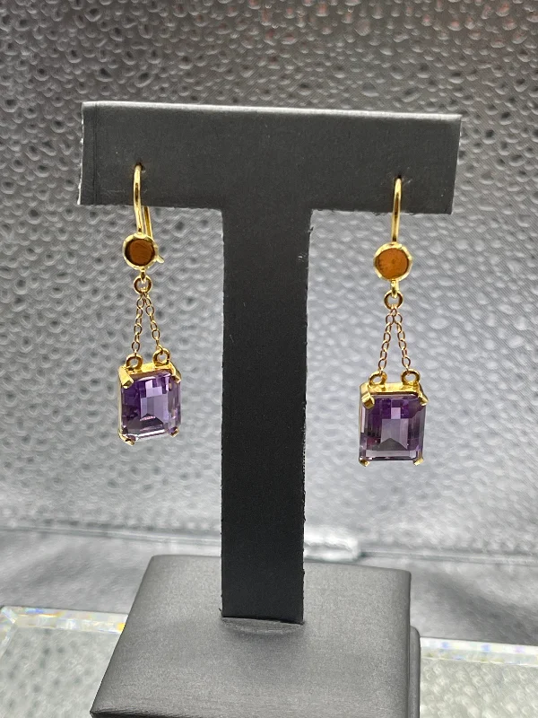 small stud earrings for women -small stud earrings for women -Ladies Fabulous 22 Karat Solid Yellow Gold Amethyst Earrings