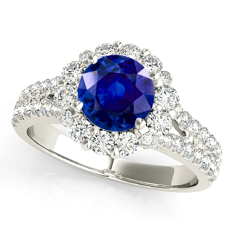 moissanite engagement rings for women -1.80 ct. Genuine Blue Sapphire Split Shank Halo Ring