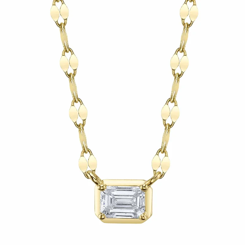 bohemian necklaces for women -14kt. Yellow Gold Necklace with 0.20ct Emerald Cut Diamond in the center