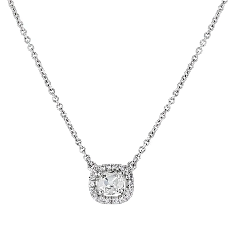 modern necklaces for women -Old Mine Cushion Cut White Gold Diamond Pave Pendant Necklace