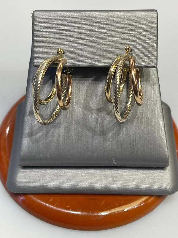 fashion hoop earrings for women -14 Karat Tricolor Gold Hoop Earrings Pierced 3 Hoop Design