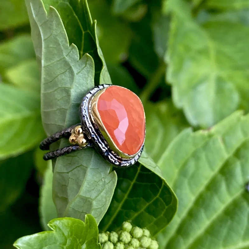 halo diamond rings for women -Carnelian Sterling silver  ring