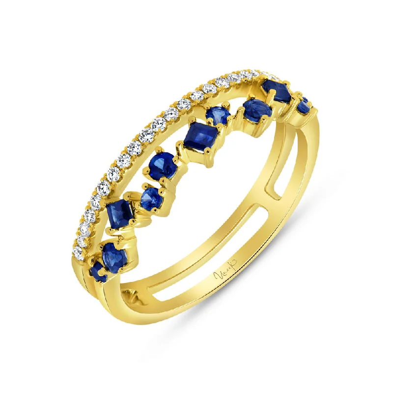 women’s vintage wedding rings -Uneek Stackable Collection Round Blue Sapphire Fashion Ring