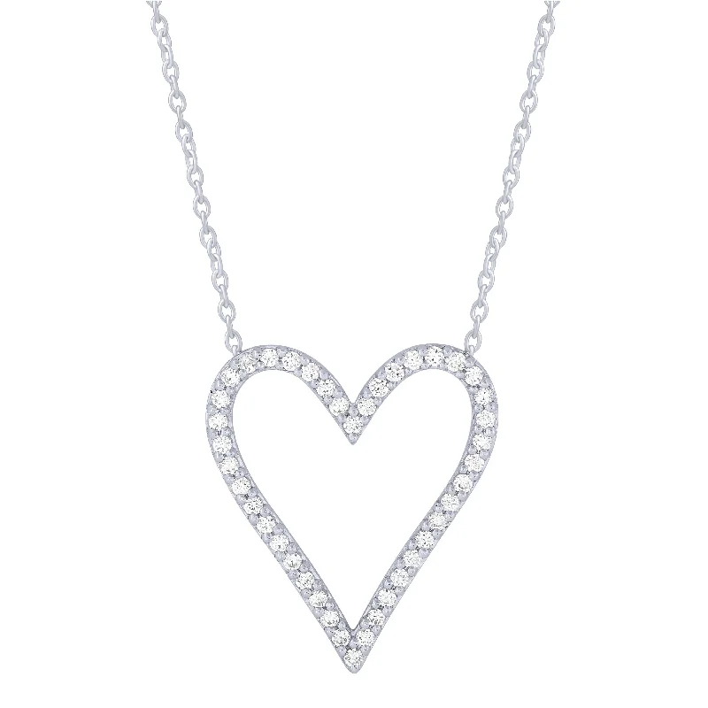 custom initial necklaces for women -Sterling Silver 1/3Ctw Diamond Heart Outline Necklace