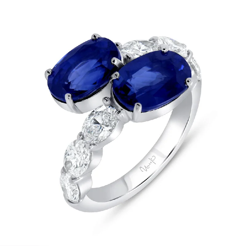 stackable wedding rings for women -Uneek Precious Collection Bypass Oval Shaped Blue Sapphire Anniversary Ring