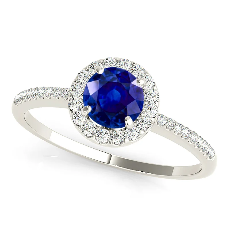 diamond engagement rings for women -1.35 ct. Genuine Blue Sapphire Halo Ring with