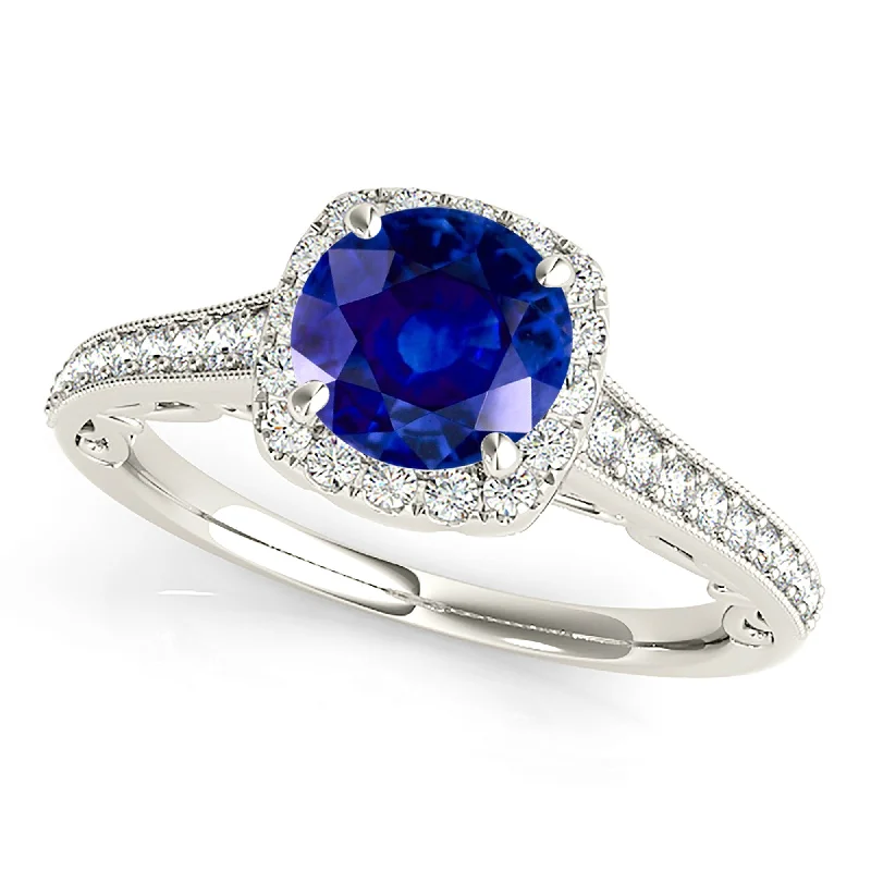 unique diamond rings for women -1.80 ct. Genuine Blue Round Sapphire Ring