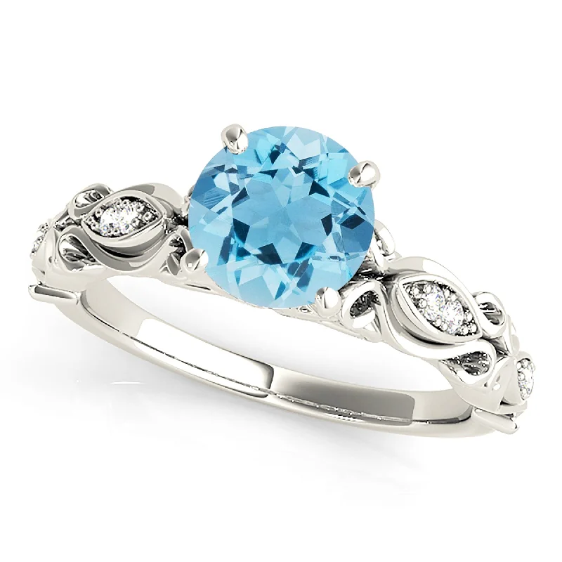 wedding sets for women with diamonds -1.75 ct. Genuine Aquamarine Ring With Fancy Hand Carved Shank