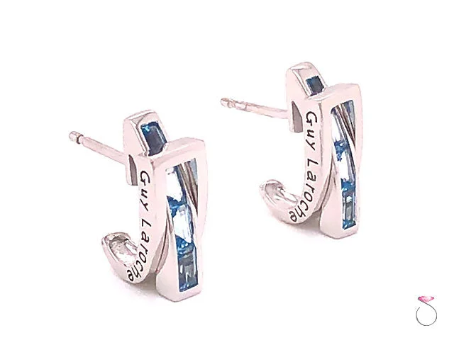 sterling silver earrings for women -sterling silver earrings for women -Guy Laroche Aquamarine Designer 18K Huggie Earrings