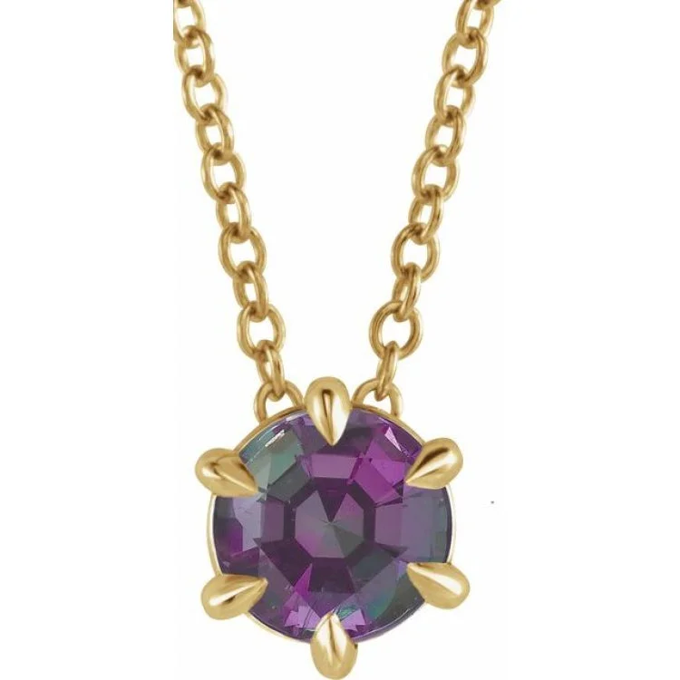 elegant gold necklaces for women -14K Yellow 4 mm Lab-Grown Alexandrite Solitaire 16-18" Necklace