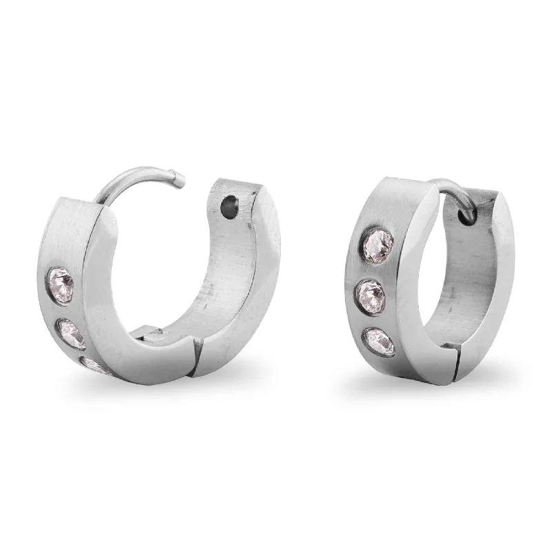 cute earrings for women -cute earrings for women -Stainless Steel CZ Hinged Hoop Earrings / ERJ2162