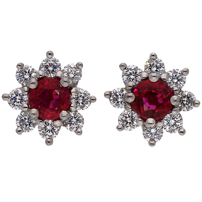 cute dangle earrings for women -cute dangle earrings for women -Platinum Ruby and Diamond Star Shaped Stud Earrings