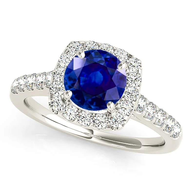 unique engagement rings for women -1.80 ct. Genuine Blue Sapphire Halo Ring